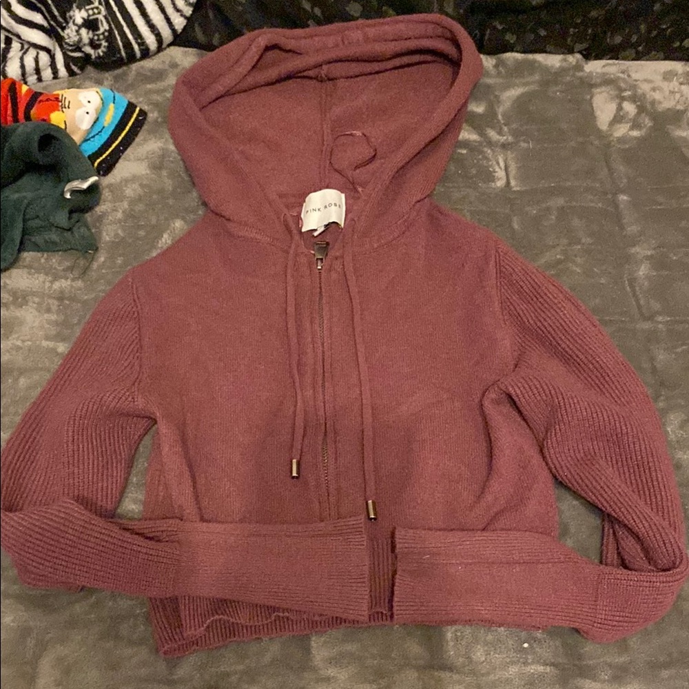 Purple Hooded Zip-Up Sweater